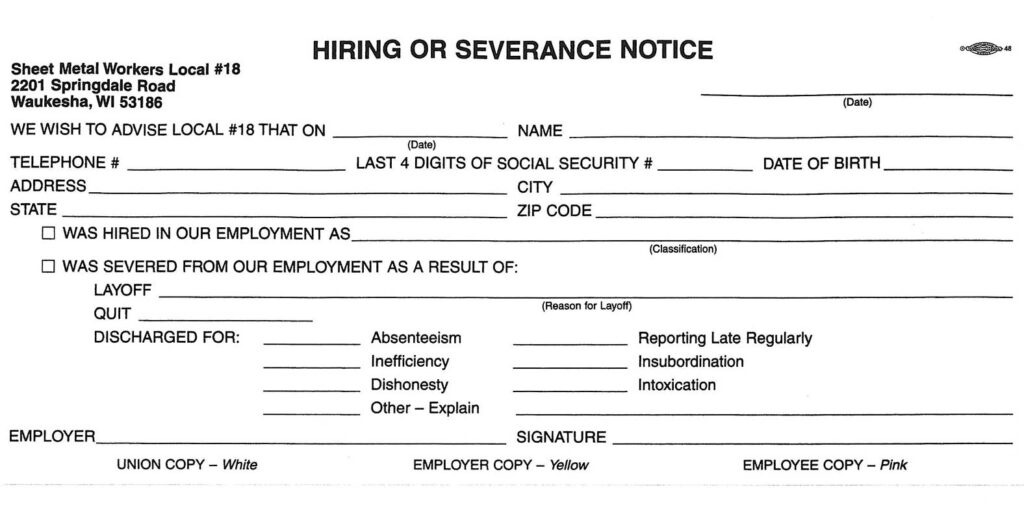 Hiring or Severance Notice