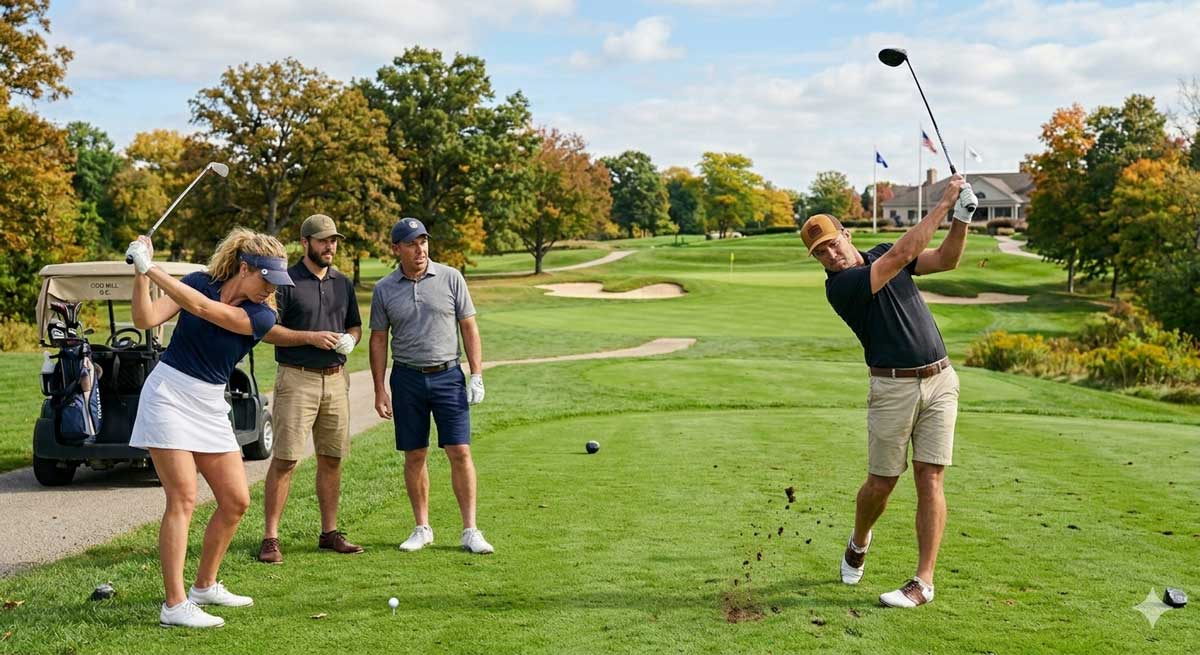 a few people playing golf